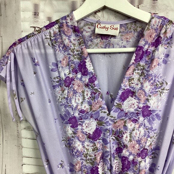 Vintage Cathy Sue Purple Floral Belted Dress 9/10 - Picture 3 of 10
